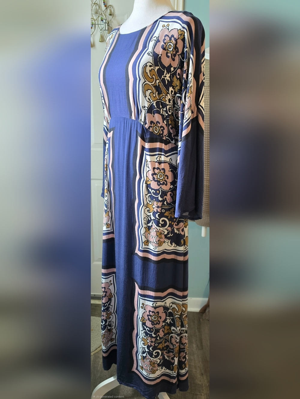 Cleobella Falling Fawn Ankle Maxi Dress in Floral Anise Women's M Blue Pink Boho - Picture 3 of 15